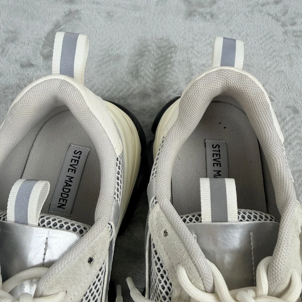 Steve Madden Possession Sneakers Men's 11 Cream Silver Chunky Dad Shoes POSS03S1